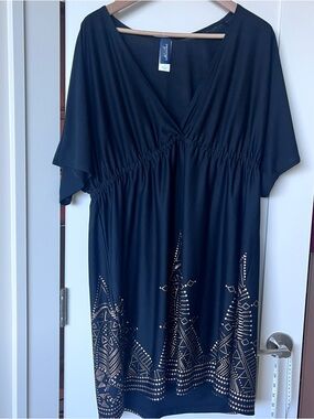 Black Cover up with Metallic Geometric Trim
